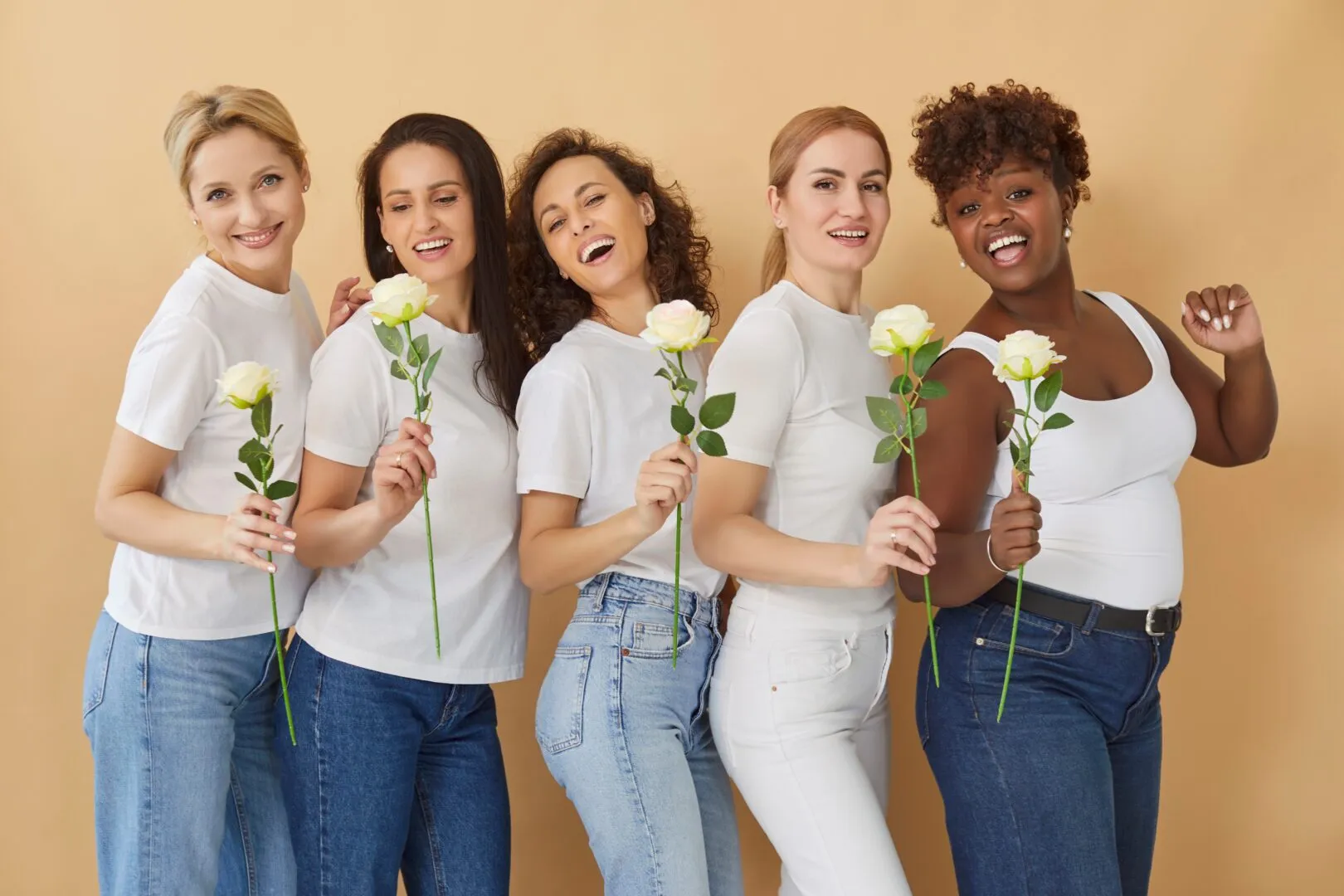 Multi,Ethnic,Group,Of,Happy,Successful,Confident,Beautiful,Women,Holding