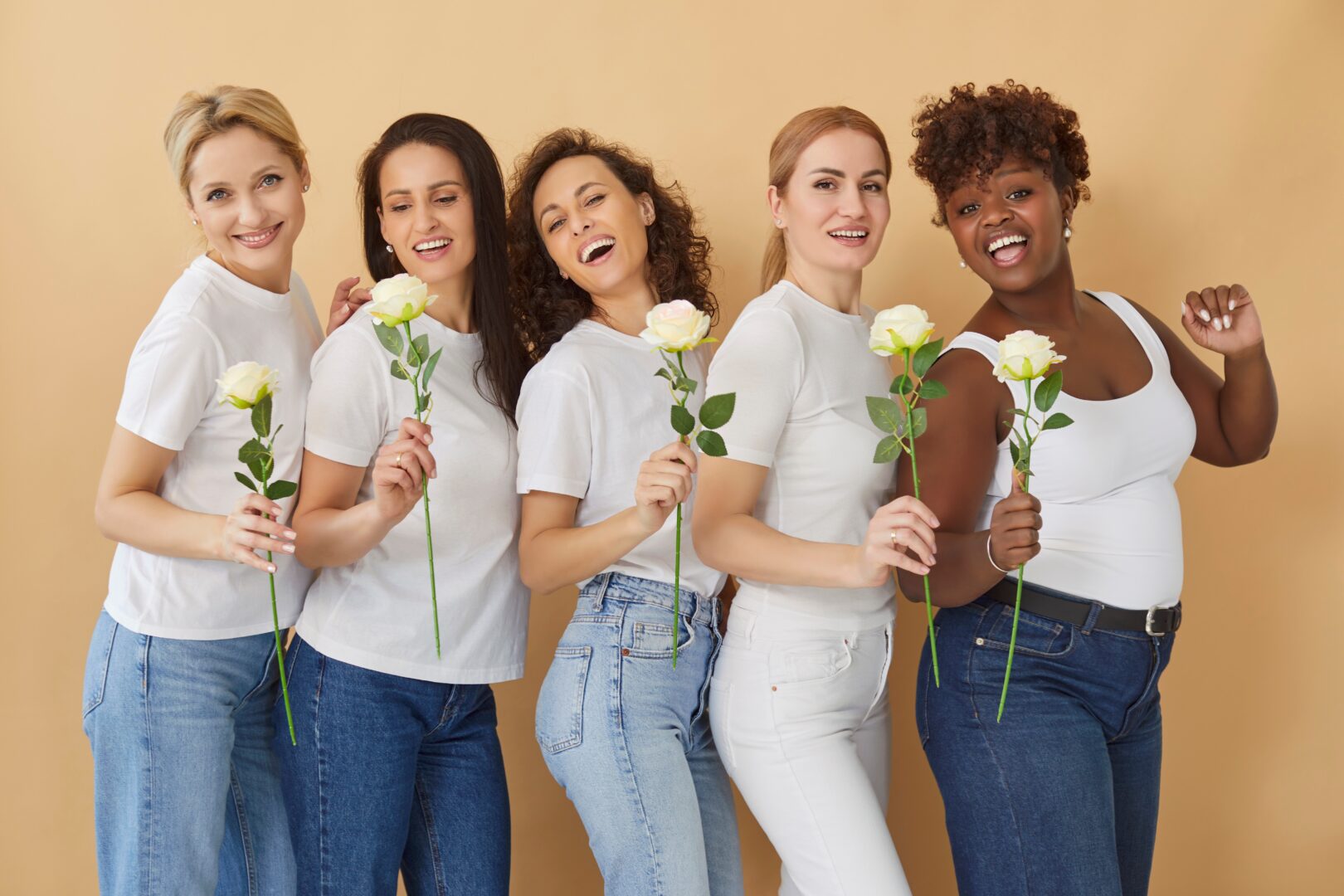 Multi,Ethnic,Group,Of,Happy,Successful,Confident,Beautiful,Women,Holding
